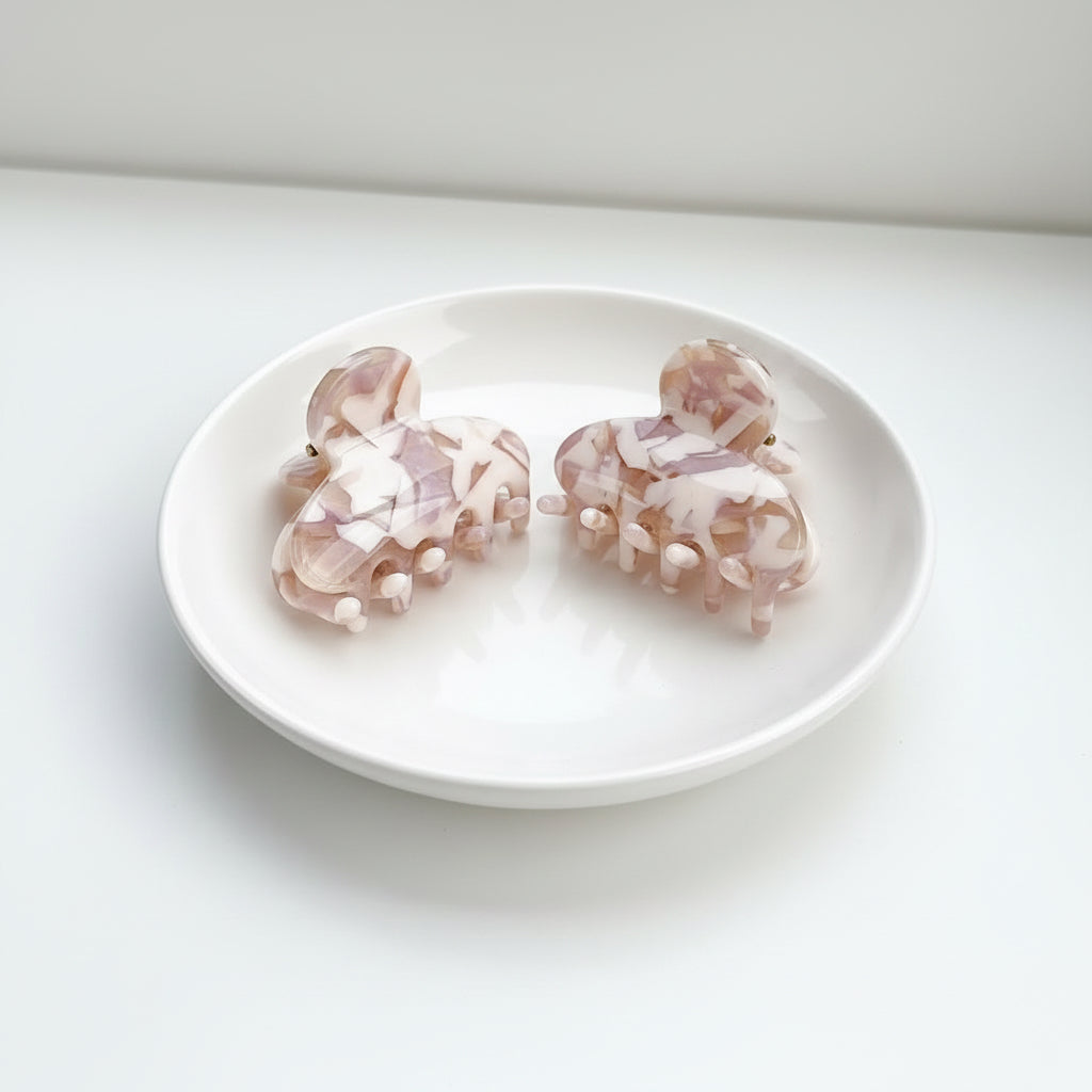 Mondförmige Haarklammer – Marmor Rosa