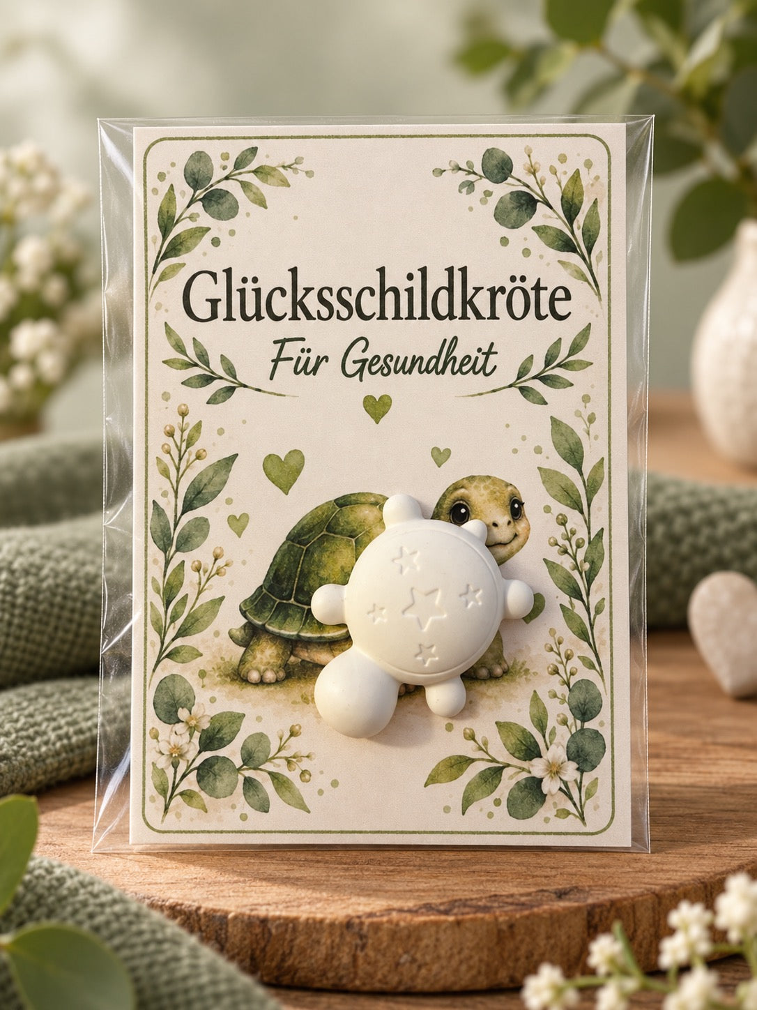 Glücksschildkröte mit roter Karte Für Liebe