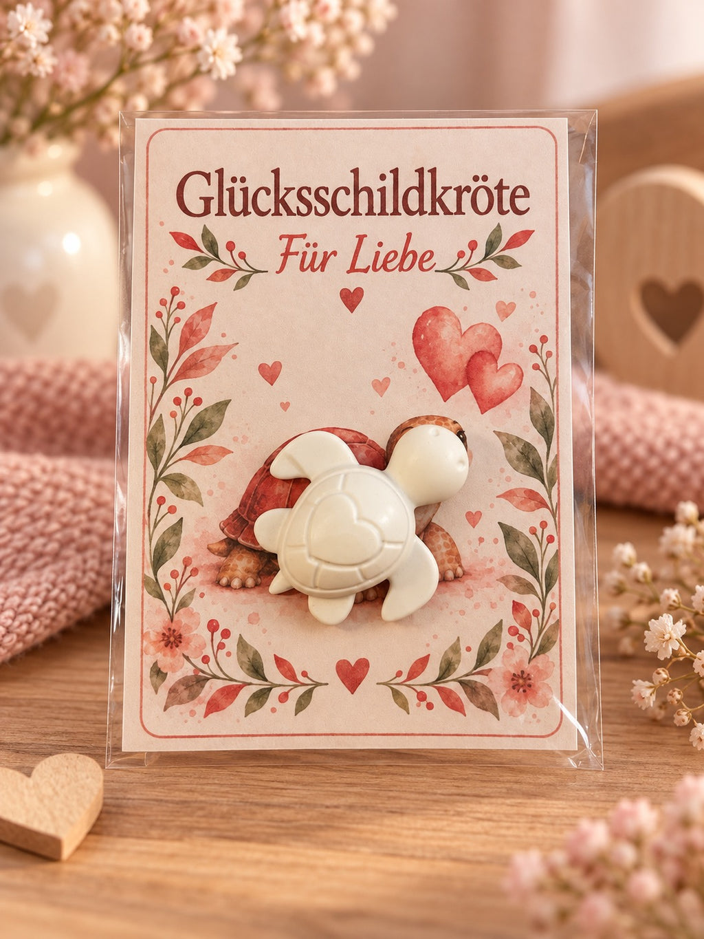 Glücksschildkröte mit blauer Karte Für Schutz