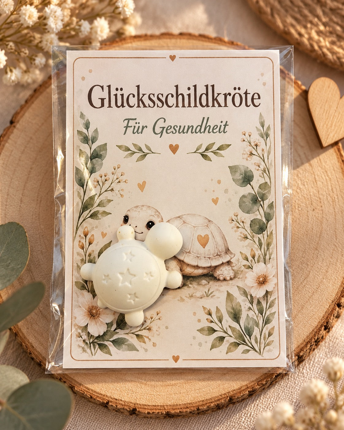 Glücksschildkröte auf floraler Wunschkarte Für Schutz