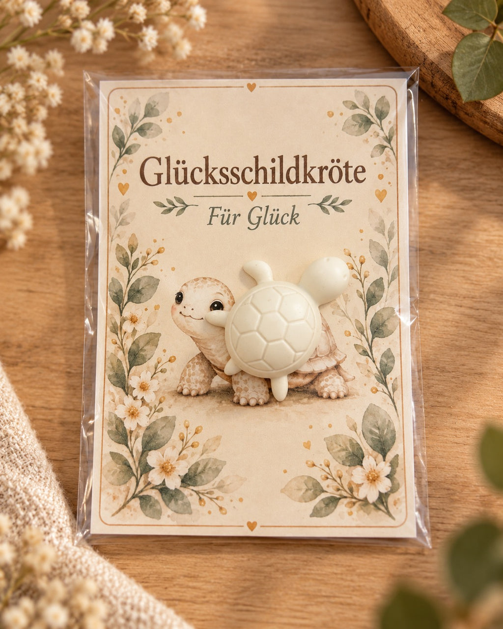 Glücksschildkröte auf floraler Wunschkarte Für Gesundheit