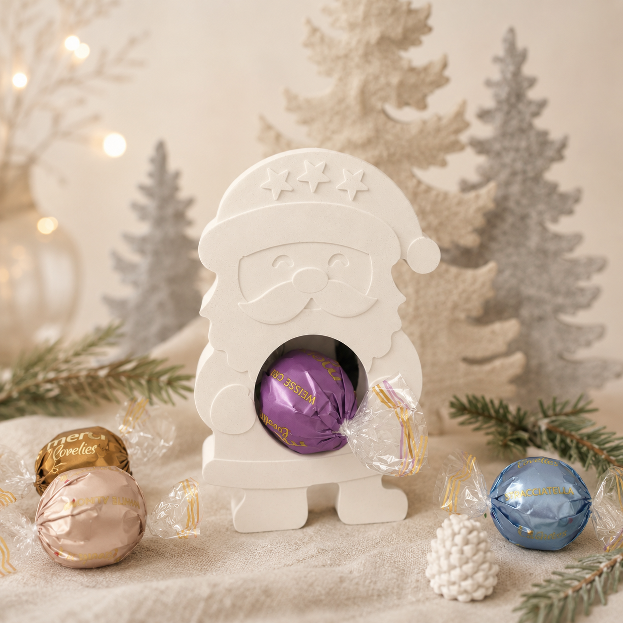 Weihnachtsmann Holz mit merci Lovelies Praline